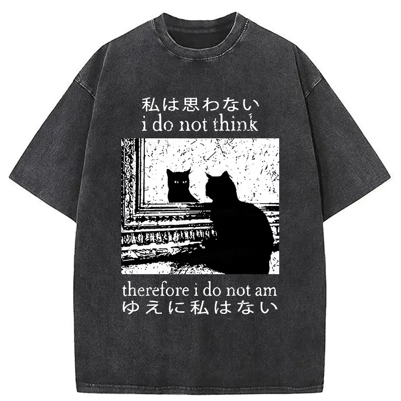 Modecanvas Thinking Cat Washed T-Shirt-modecanvas