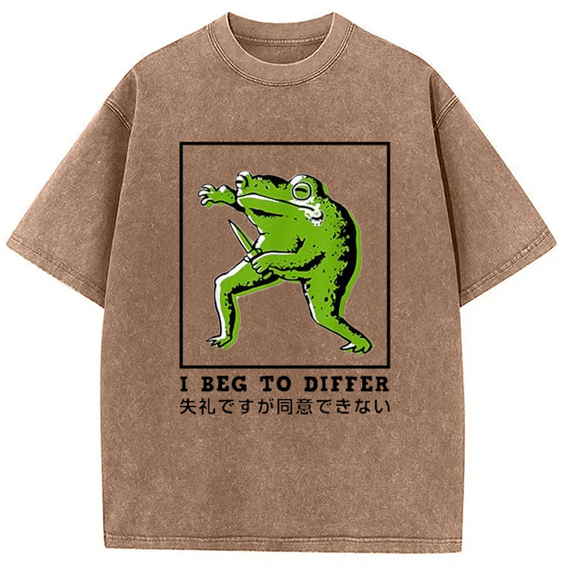Modecanvas I Beg To Differ Frog Japanese Washed T-Shirt-modecanvas