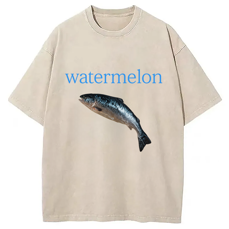 Modecanvas Watermelon Fish Washed T-Shirt-modecanvas