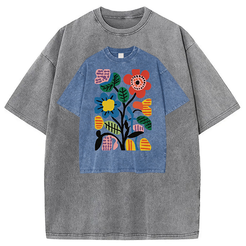 Modecanvas Floral Shirt Of DTG Printing Washed T-Shirt