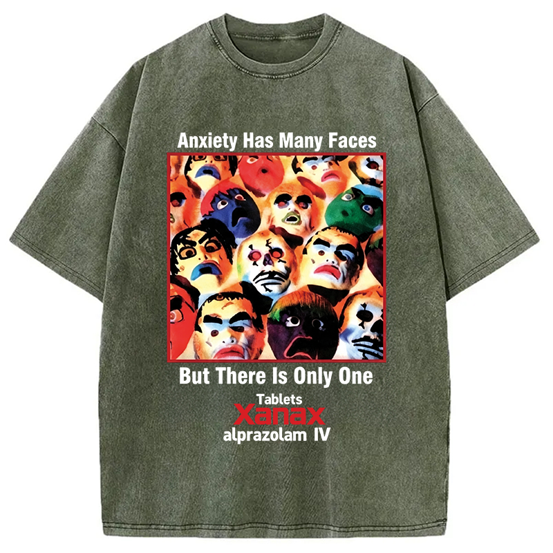 Modecanvas Anxiety Has Many Faces DTG Printing Washed T-Shirt