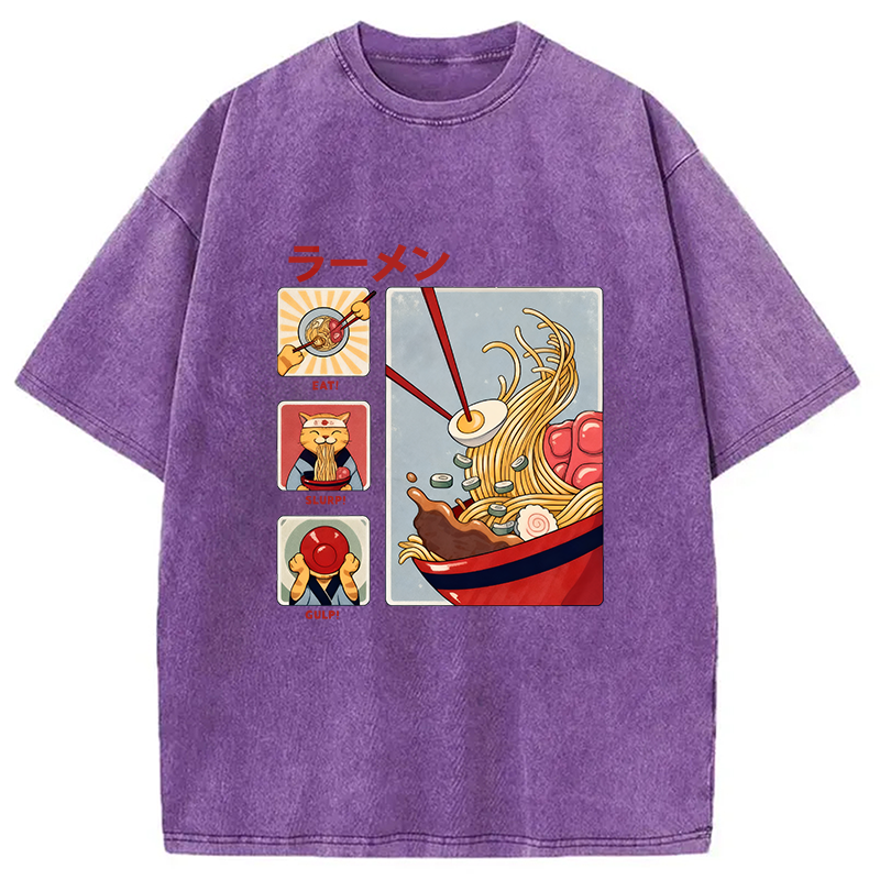 Modecanvas Making Ramen Steps To Cats Washed T-Shirt