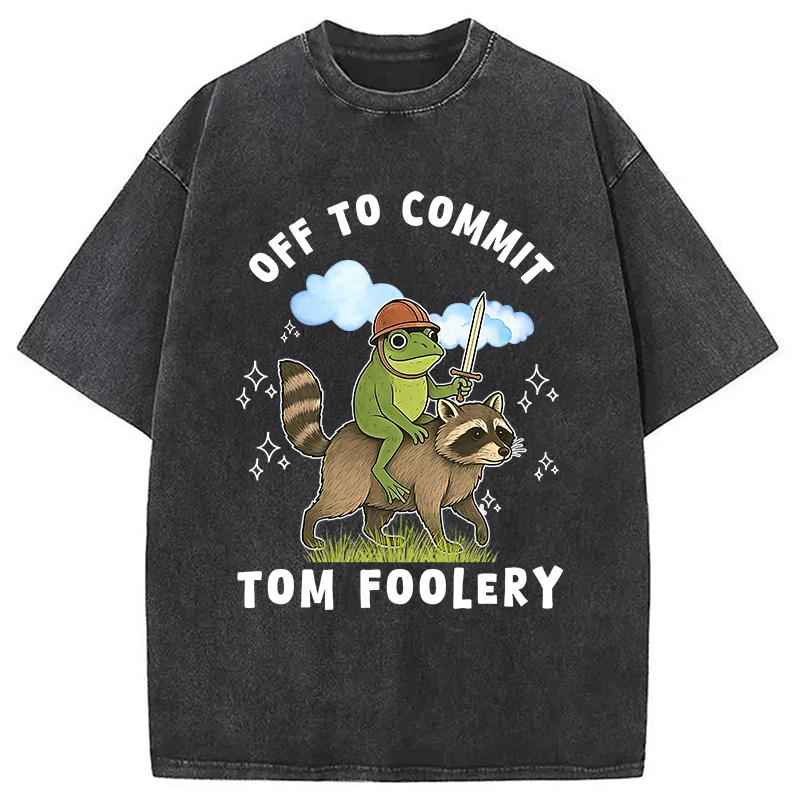 Modecanvas Funny Frog Raccoon Sarcastic Meme Washed T-Shirt