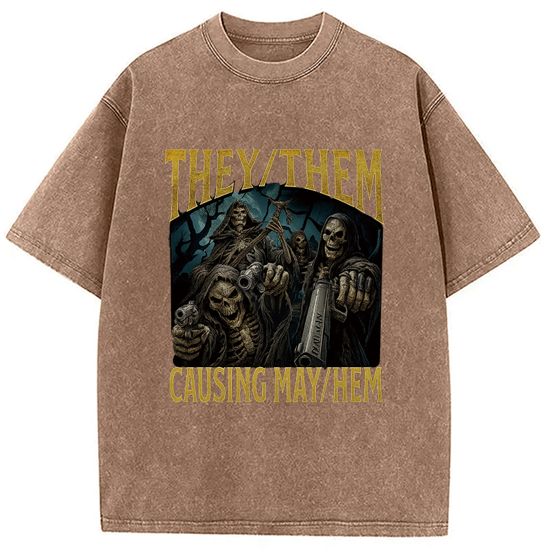 Modecanvas They Them Causing Mayhem Funny Washed T-Shirt
