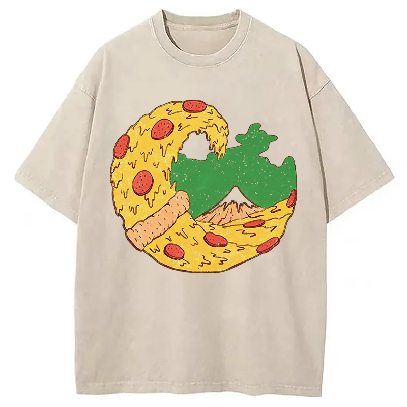 Modecanvas The Great Pizza of Kanagawa DTG Printing Washed T-Shirt