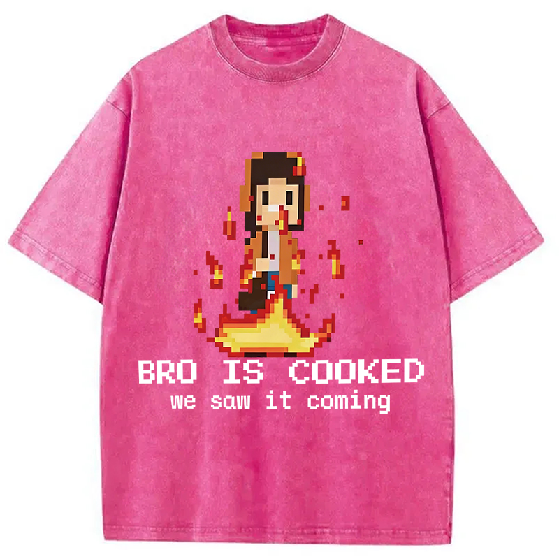 Modecanvas Bro Is Cooked Funny Meme DTG Printing Washed T-Shirt