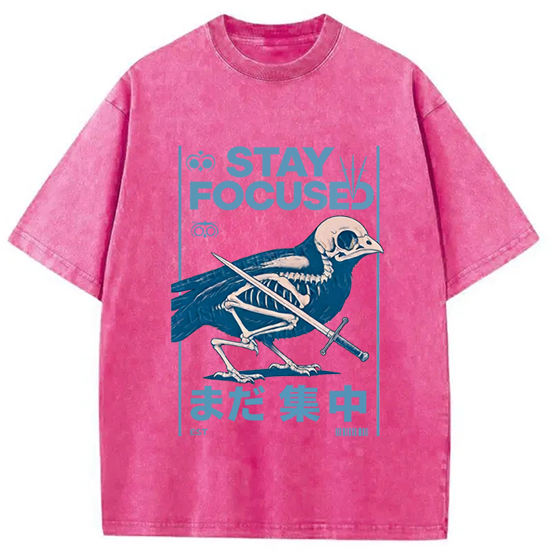 Modecanvas Bird Skull Japanese DTG Printing Washed T-Shirt