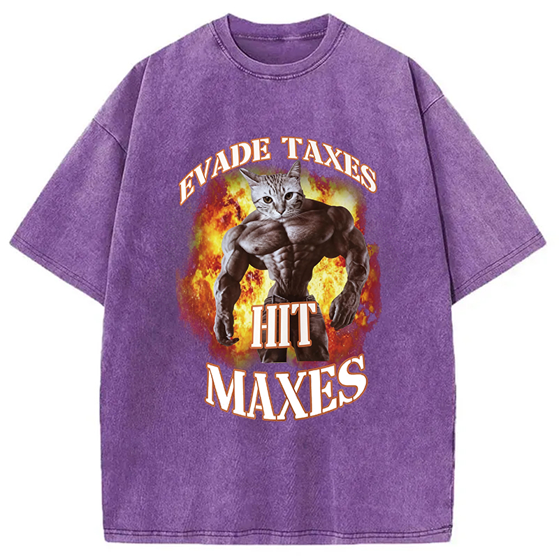 Modecanvas Evade Taxes Hit Maxes Cat Gym Meme DTG Printing Washed T-Shirt