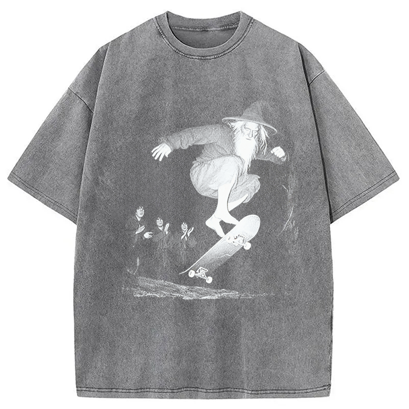 Modecanvas Wizard Skateboarding DTG Printing Washed T-Shirt-modecanvas