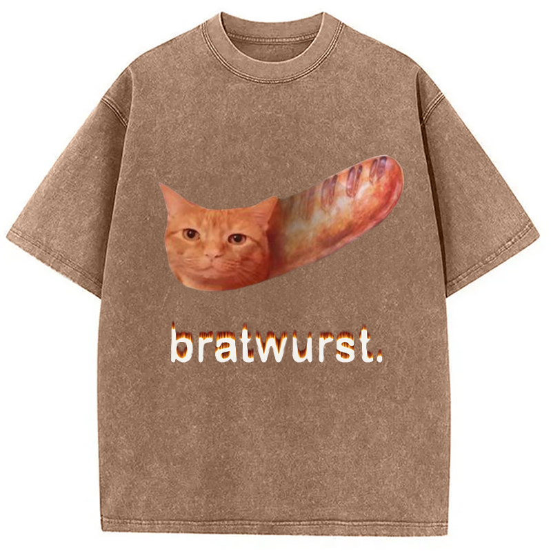 Modecanvas Bratwurst Cat Meme Washed T-Shirt