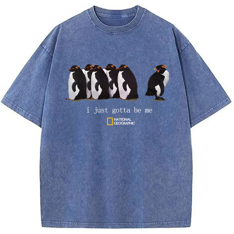 Modecanvas I Just Gotta Be Me Penguins Washed T-Shirt-modecanvas