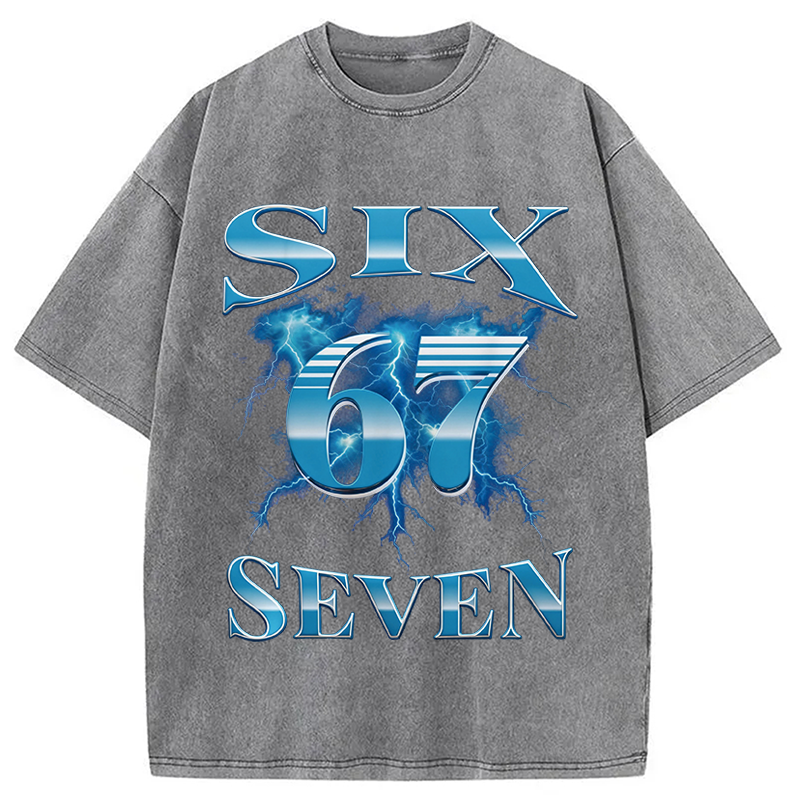 Modecanvas Six Seven 67 Meme DTG Printing Washed T-Shirt