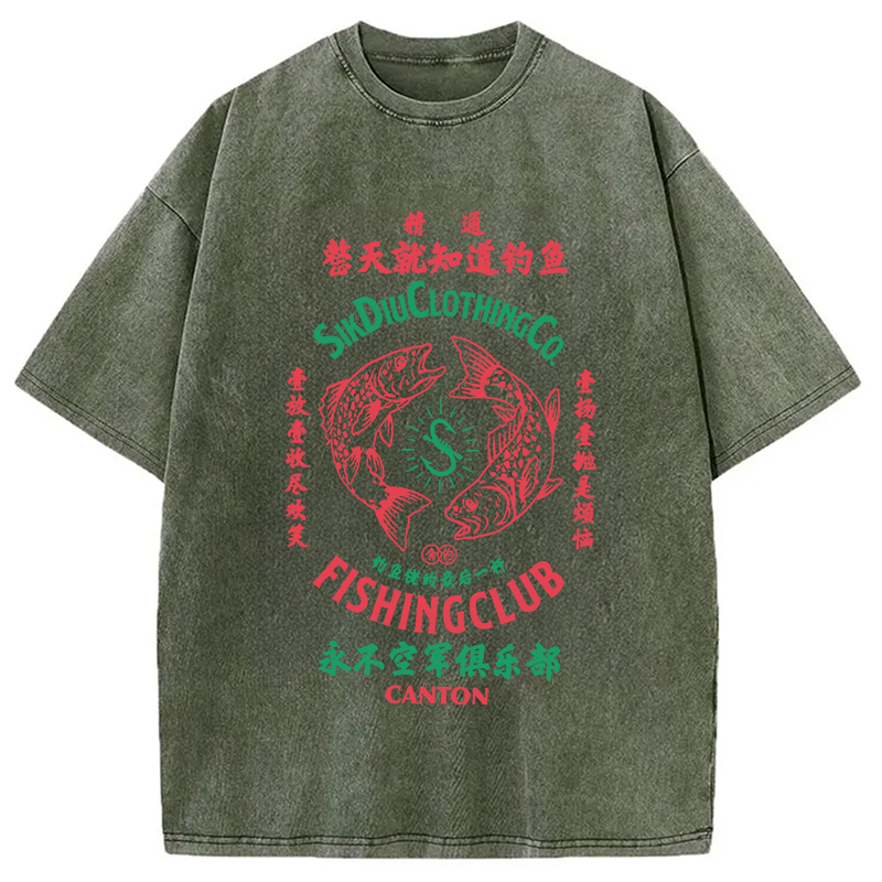 Modecanvas Fishing Club DTG Printing Washed T-Shirt