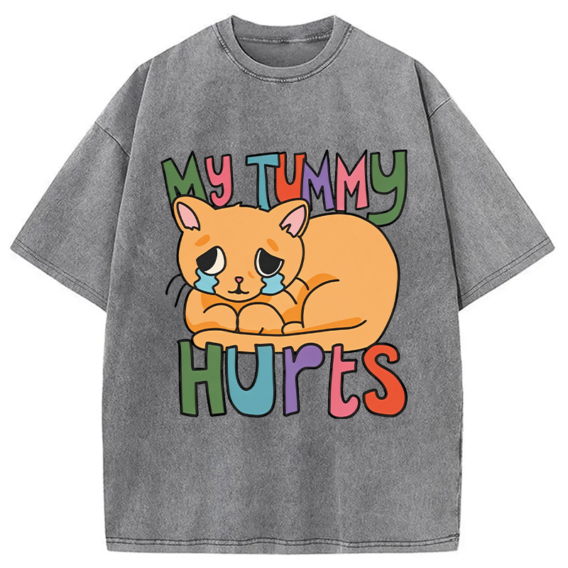 Modecanvas My Tummy Hurts Cat DTG Printing Washed T-Shirt