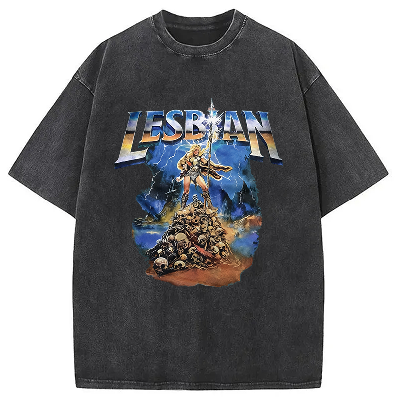 Modecanvas Lesbian Warrior Washed T-Shirt-modecanvas