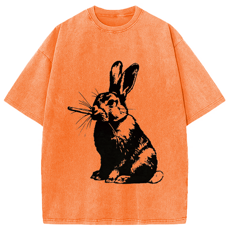 Modecanvas Funny Rabbit Smoking DTG Printing Washed T-Shirt