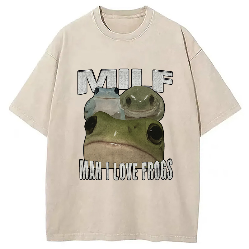 Modecanvas Man I Love Frogs Washed T-Shirt-modecanvas