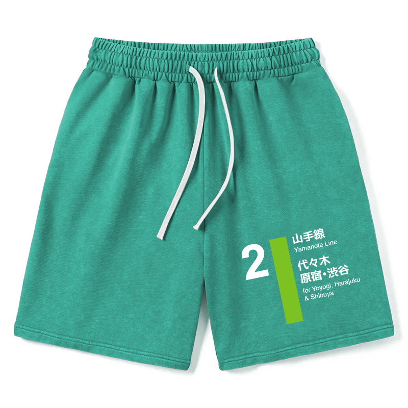 Modecanvas Yamanote Line Shibuya and Harajuku Washed Shorts