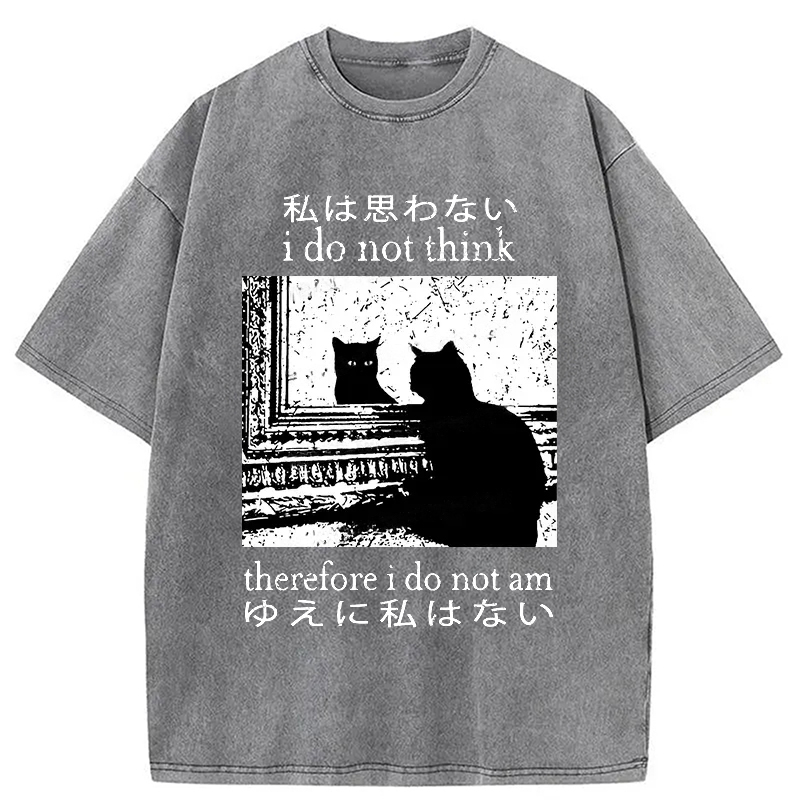 Modecanvas Thinking Cat Washed T-Shirt-modecanvas