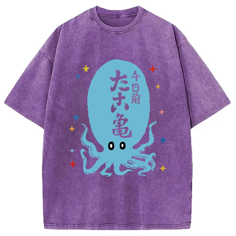 Modecanvas Japanese Retro Octopus DTG Printing Washed T-Shirt