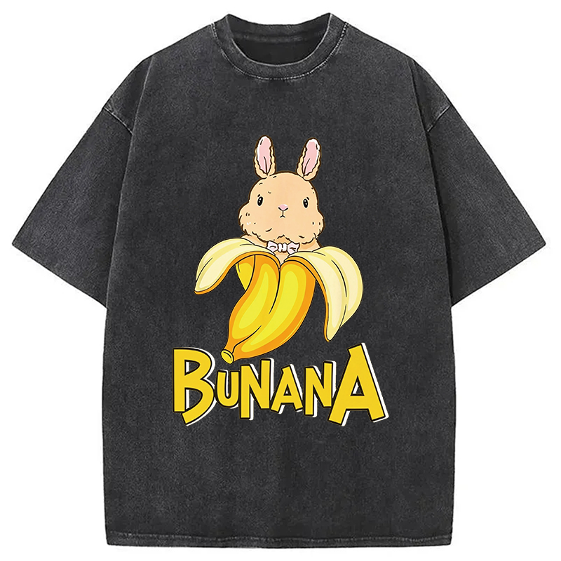 Modecanvas Funny Banana Bunny DTG Printing Washed T-Shirt