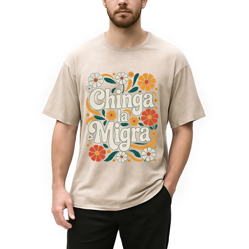 Modecanvas Chinga La Migra Activist DTG Printing Washed T-Shirt