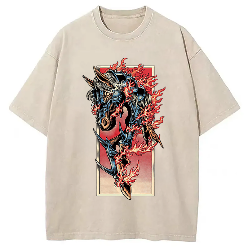 Modecanvas Fire Horse Year DTG Printing Washed T-Shirt