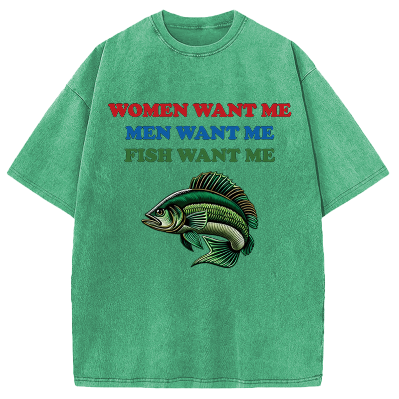 Modecanvas Fish Want Me DTG Printing Washed T-Shirt
