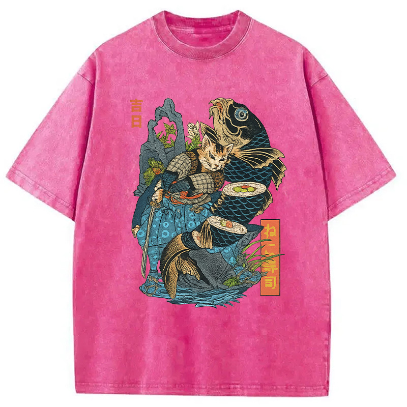 Modecanvas Neko Sushi Washed T-Shirt