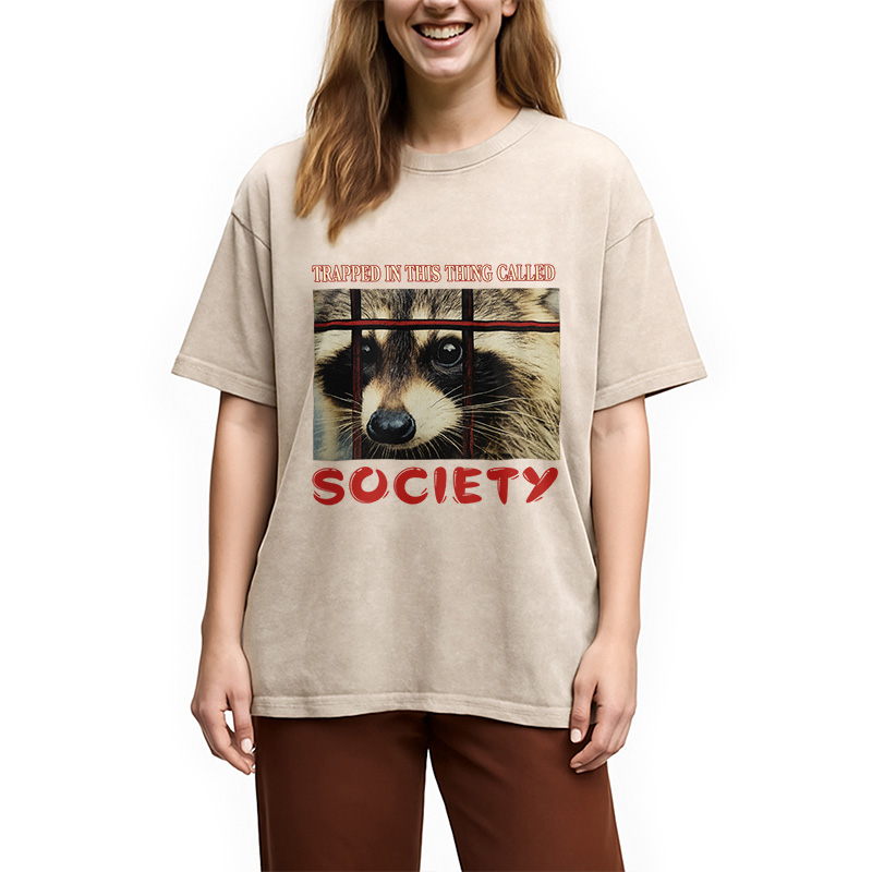 Modecanvas Society Raccoon Washed T-Shirt