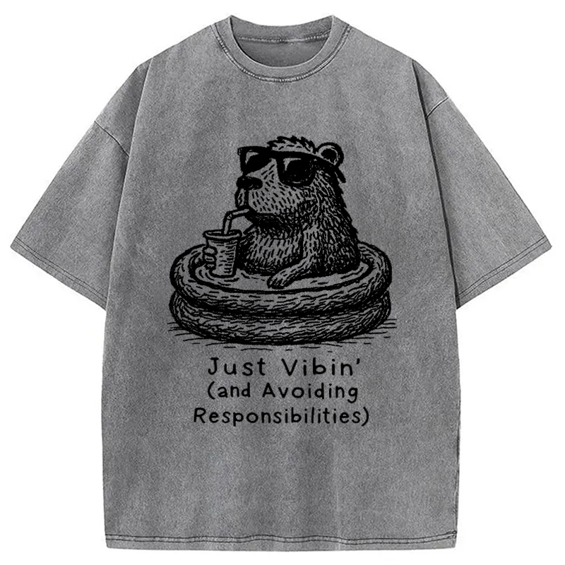 Modecanvas Capybara On A Bathing Vacation Washed T-Shirt