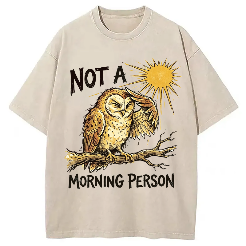 Modecanvas Grumpy Owl Not A Morning Person Funny DTG Printing Washed T-Shirt