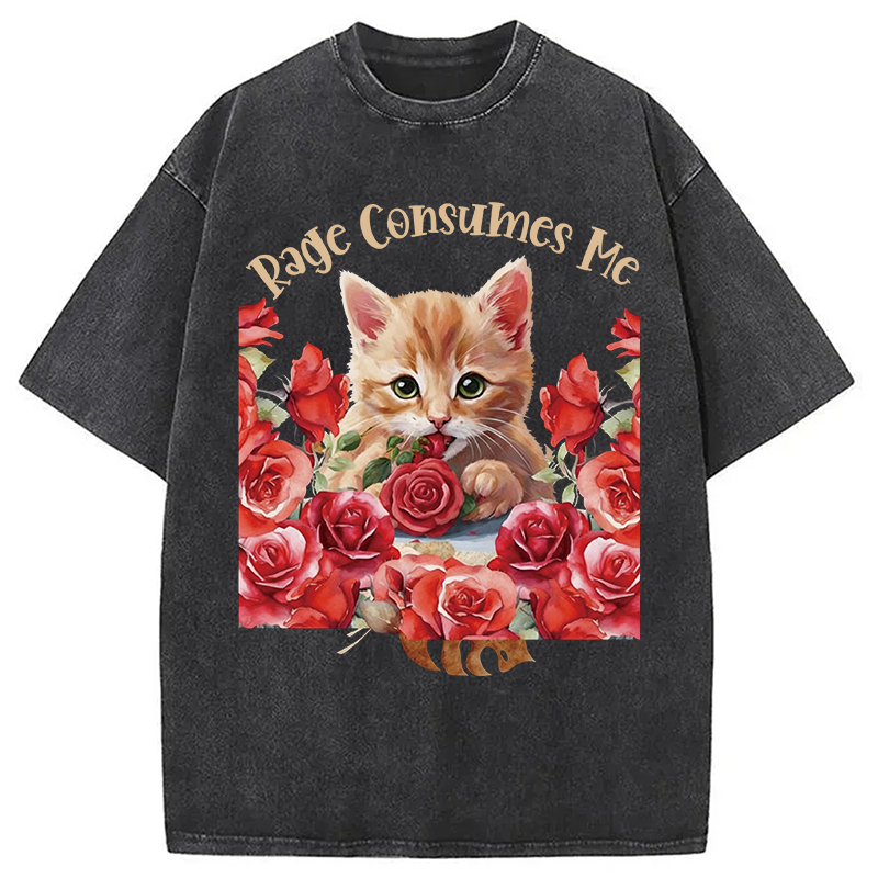 Modecanvas Rage Consumes Me Cat DTG Printing Washed T-Shirt