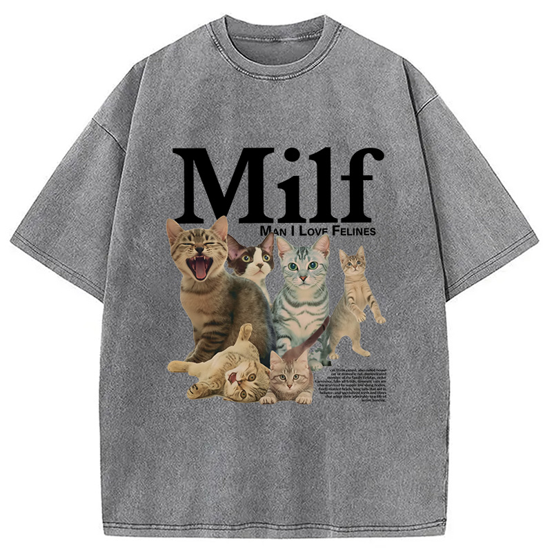 Modecanvas Man I Love Felines Cat Washed T-Shirt