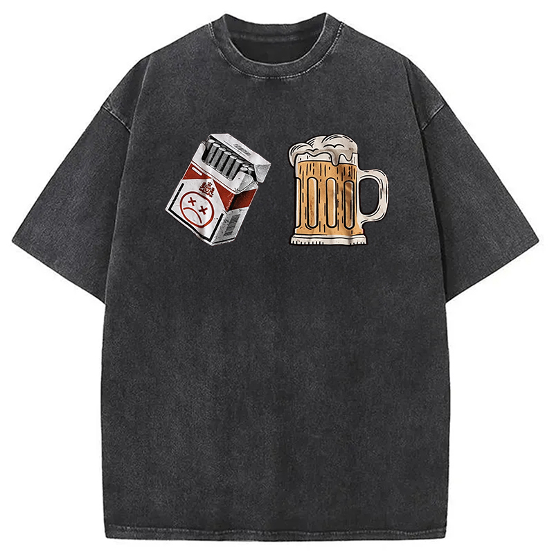 Modecanvas Cigarette and Beer Breakfast Combo Joke Washed T-Shirt