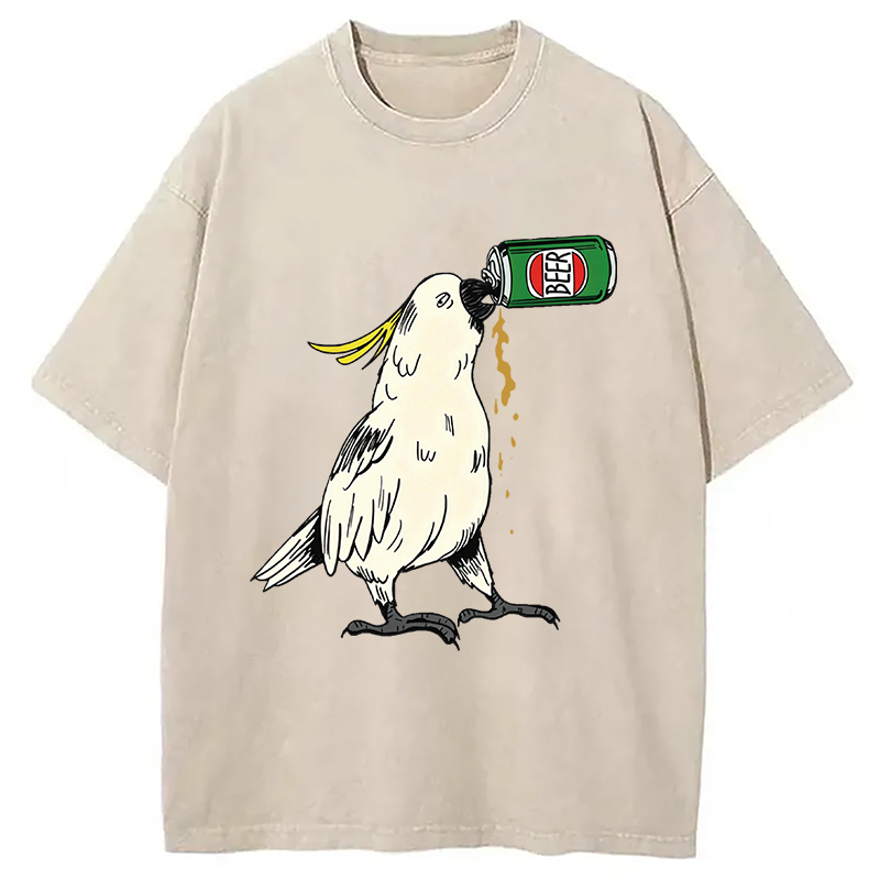 Modecanvas Cockatoo Beer DTG Printing Washed T-Shirt