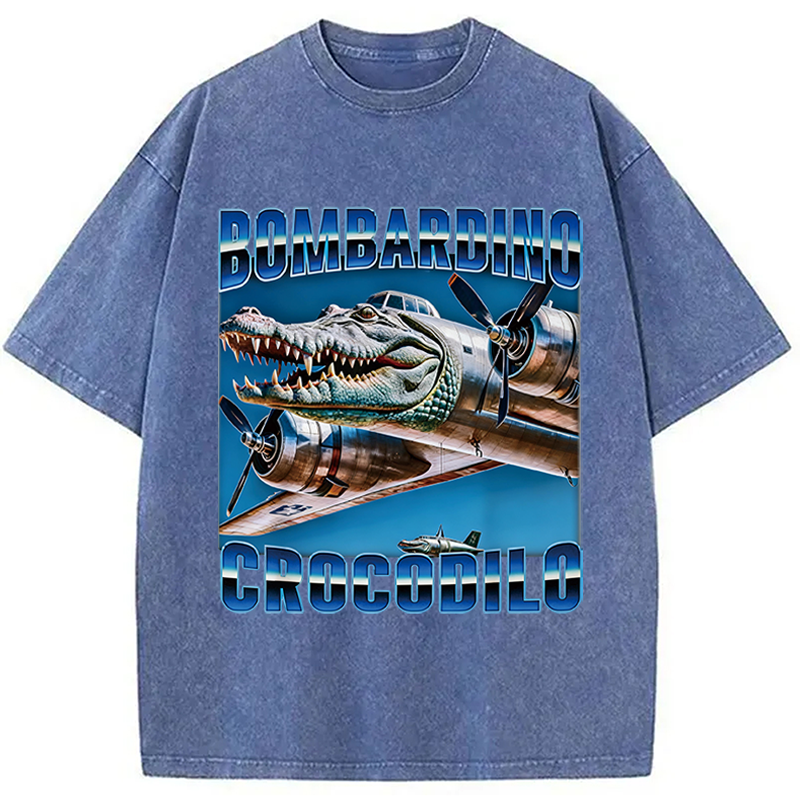Modecanvas Bombardino Crocodilo Italian Brainrot Meme DTG Printing Washed T-Shirt