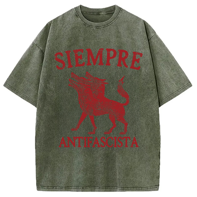 Modecanvas Siempre Antifascista Anti Fascism DTG Printing Washed T-Shirt