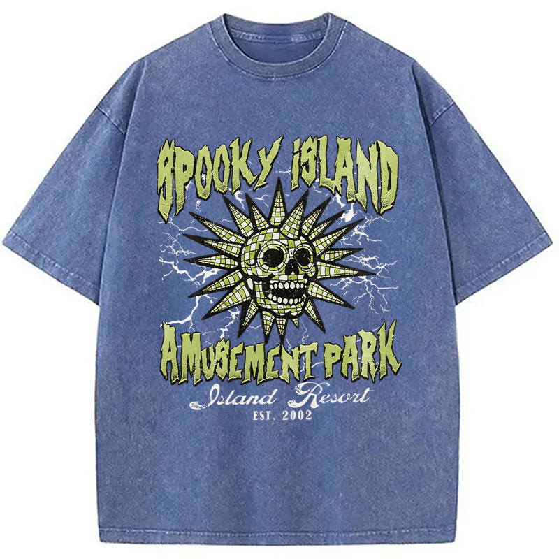 Modecanvas Spooky Island DTG Printing Washed T-Shirt-modecanvas