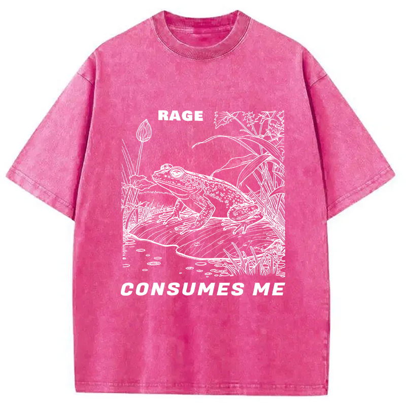Modecanvas Rage Consumes Me Frog DTG Printing Washed T-Shirt