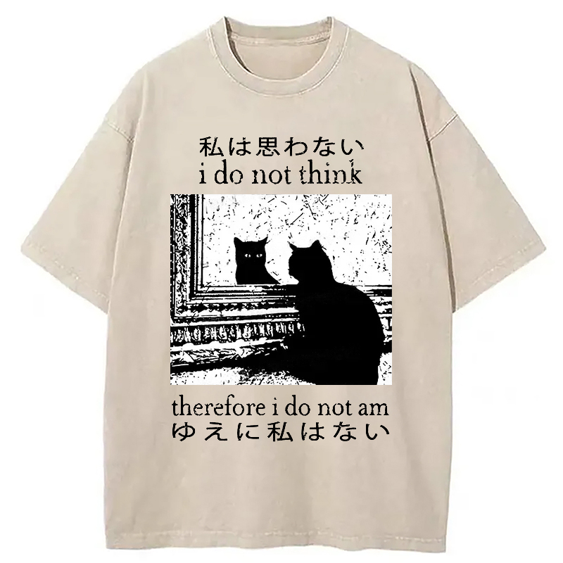 Modecanvas Thinking Cat Washed T-Shirt-modecanvas