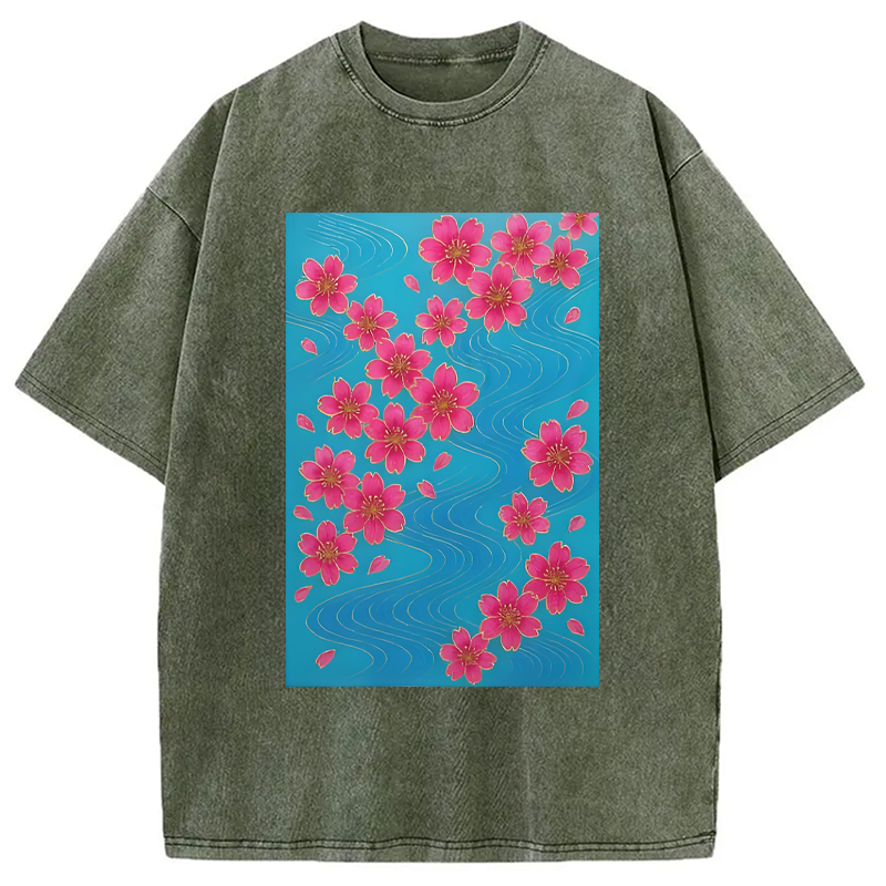 Modecanvas Floating Sakura Blossoms Washed T-Shirt