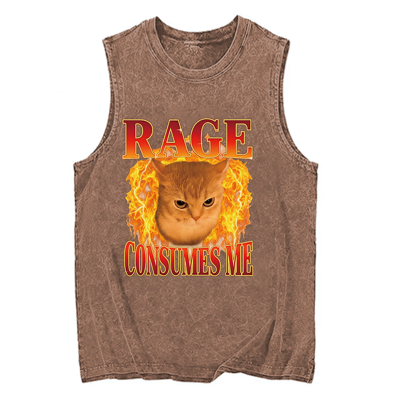 Modecanvas Rage Consumes Me Edgy Funny Cat Meme DTG Printing Washed Tank-modecanvas