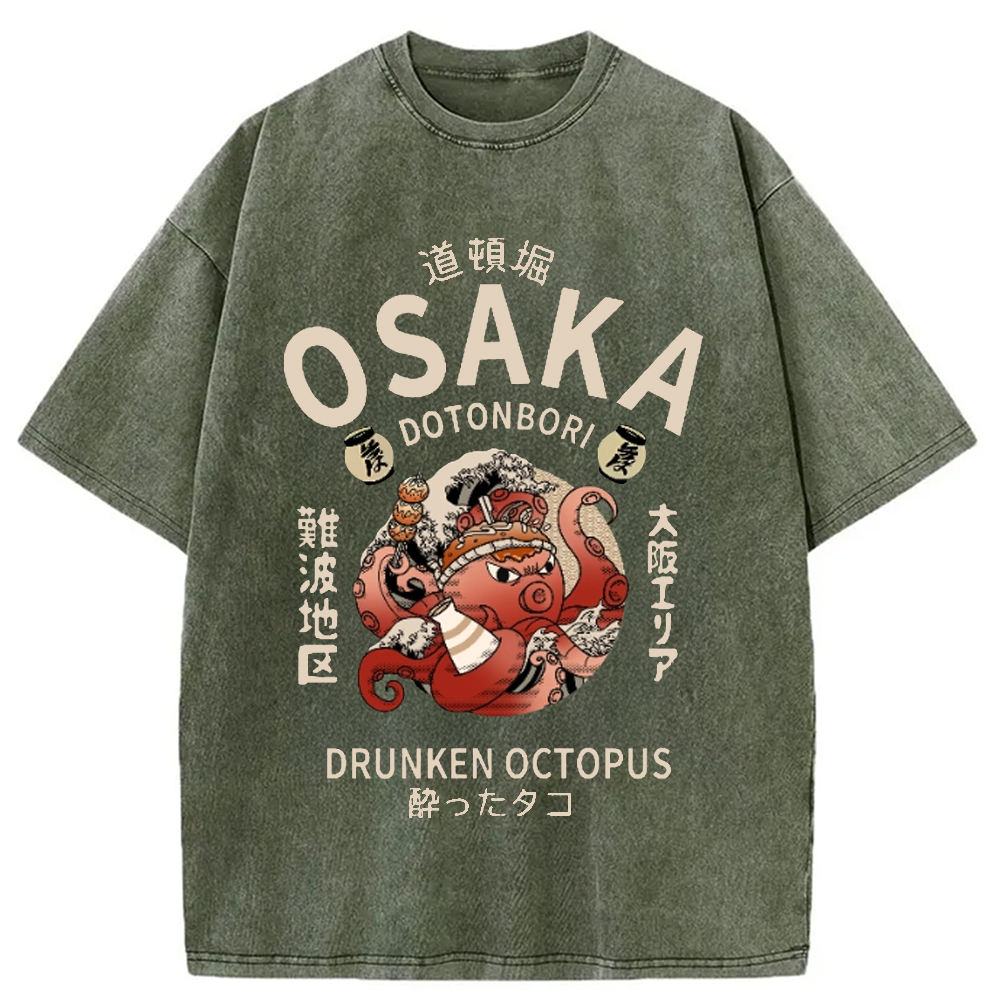Modecanvas Osaka Dotonbori Drunken Octopus Vintage Washed T-Shirt