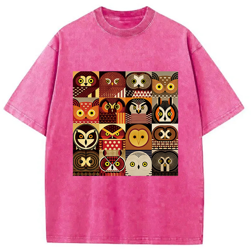 Modecanvas All Kinds Of Owls DTG Printing Washed T-Shirt