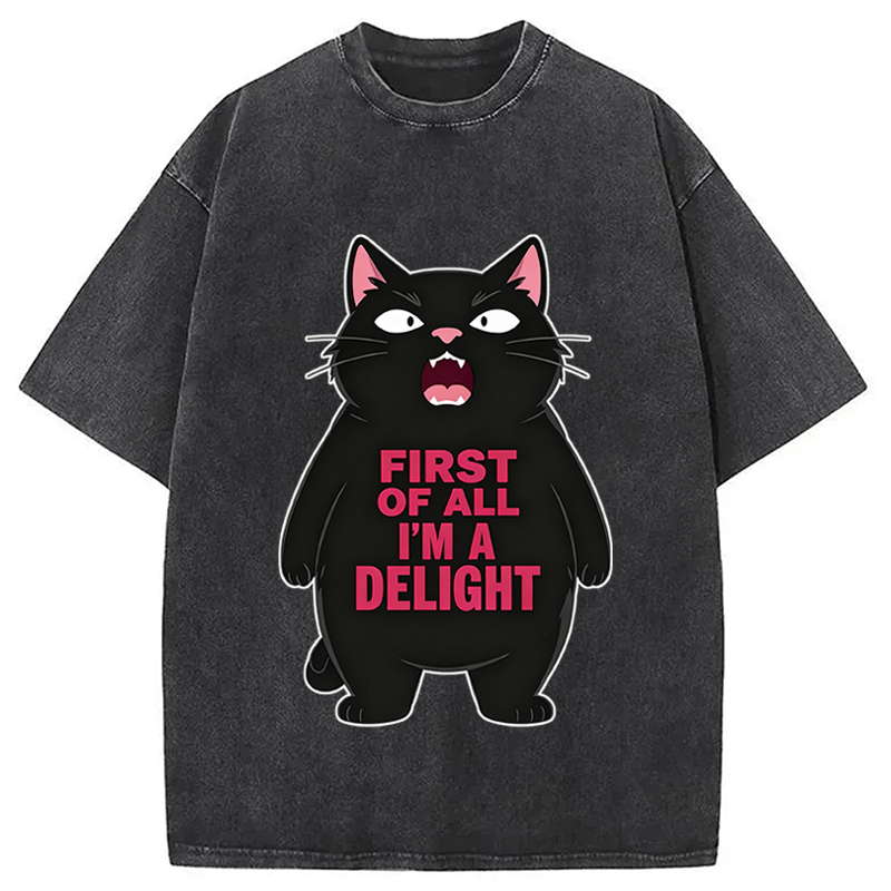Modecanvas Shouting Black Cat DTG Printing Washed T-Shirt