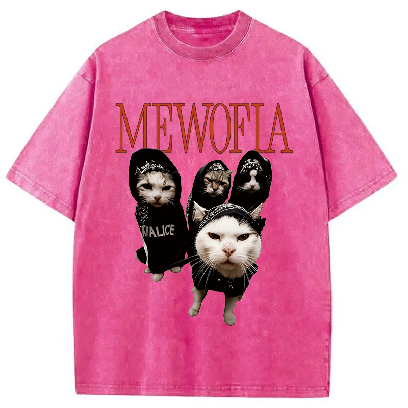 Modecanvas Mewofia Cat meme DTG Printing Washed T-Shirt