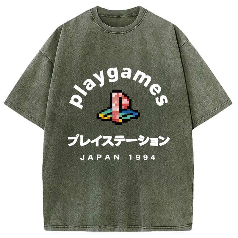 Modecanvas Play Games Japan Washed T-Shirt-modecanvas