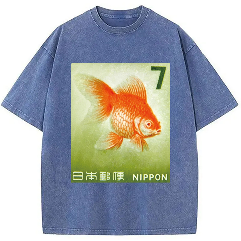 Modecanvas Goldfish Vintage DTG Printing Washed T-Shirt