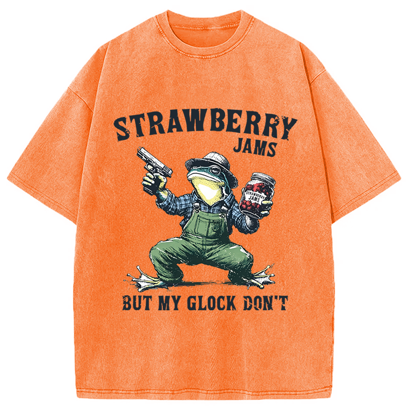 Modecanvas Funny Strawberry Frog Meme DTG Printing Washed T-Shirt